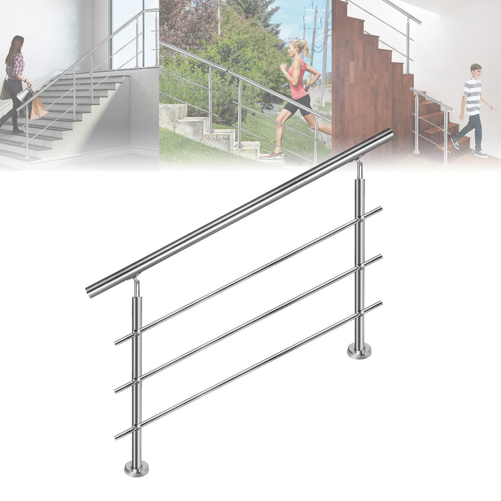 LARS360 100cm Handlauf Geländer Treppengeländer Ø 42 mm Geländerstäben aus Edelstahl 3 Querstreben T