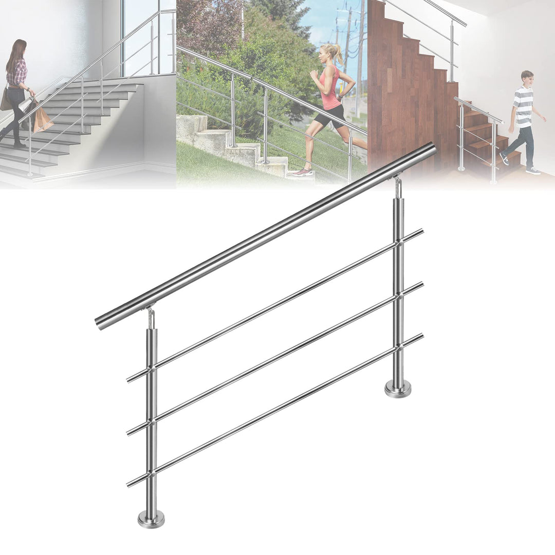 LARS360 120cm Handlauf Geländer Treppengeländer Ø 42 mm Geländerstäben aus Edelstahl 3 Querstreben T