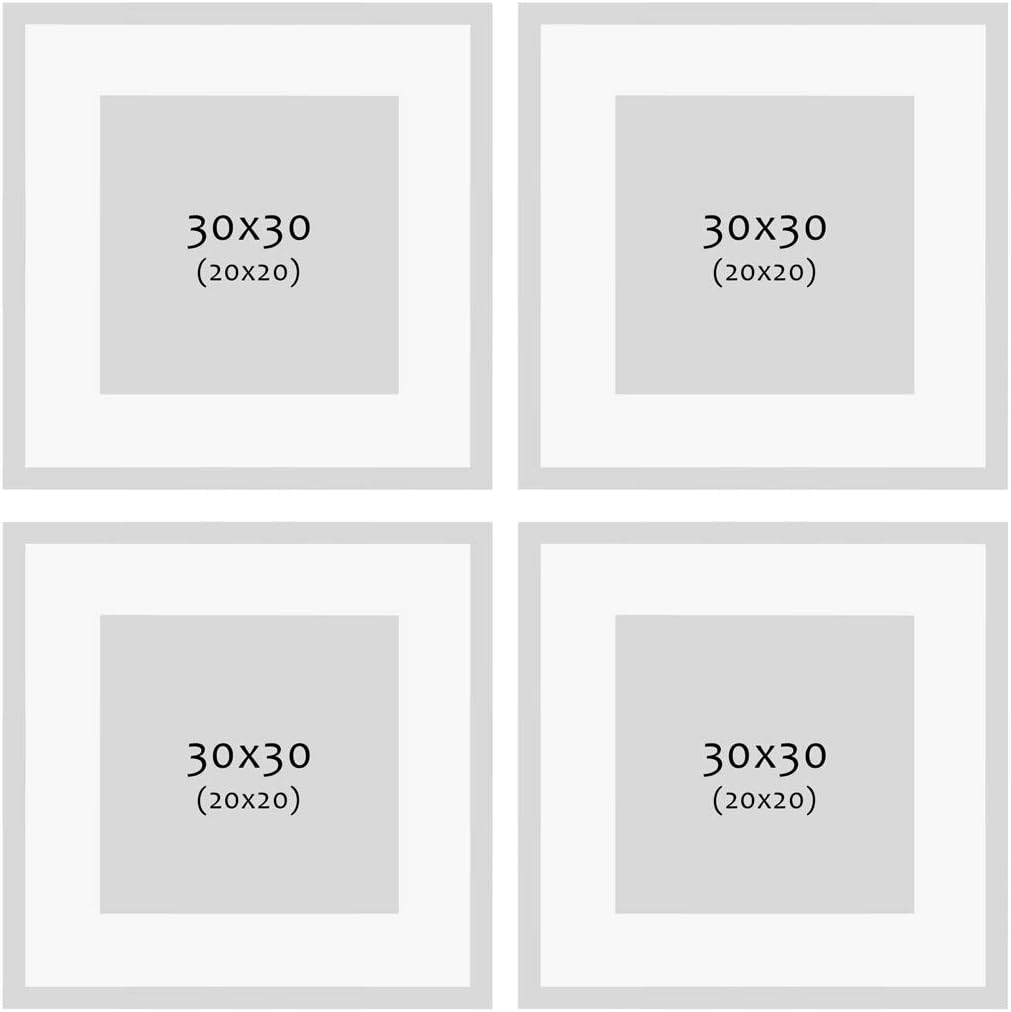 PHOTOLINI Bilderrahmen Holz 30x30 Schwarz mit Passepartout, Holzbilderrahmen Made in EU, 4er Set, br