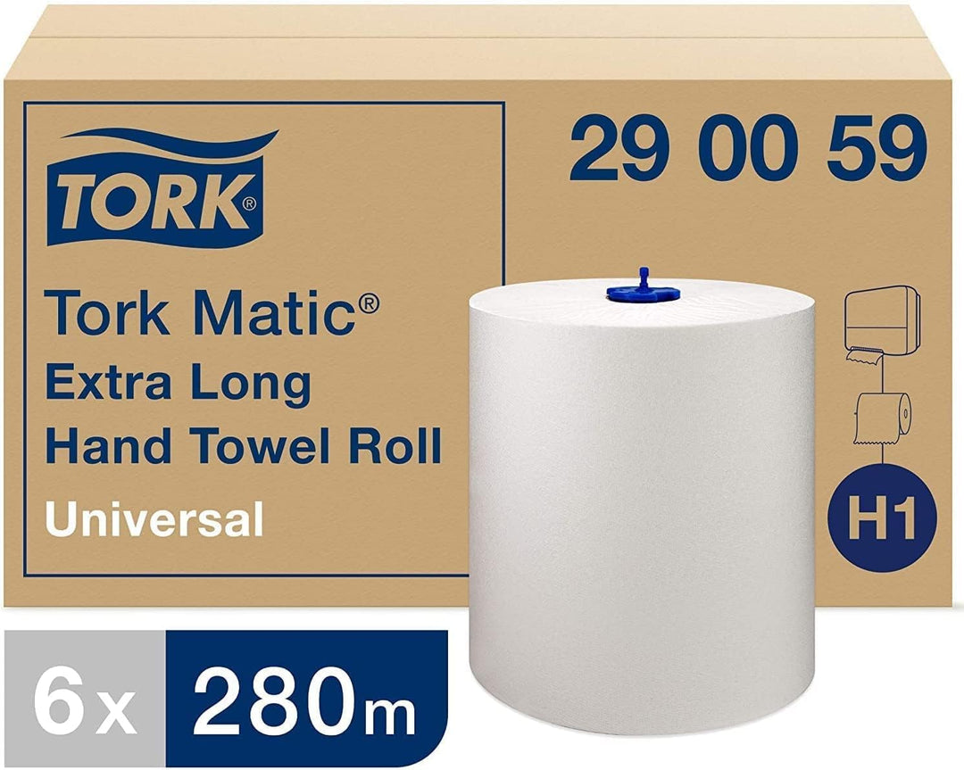 Tork Matic Spender für Rollenhandtücher Weiss H1-6 × 150 m-Rollen, 120069 + Tork Matic extra langes
