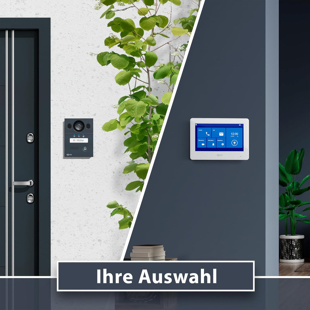 GOLIATH Basic Video Türsprechanlage, 2 Draht Bus, 2X 7 Monitor, Aufputz Türklingel mit Kamera, Gegen