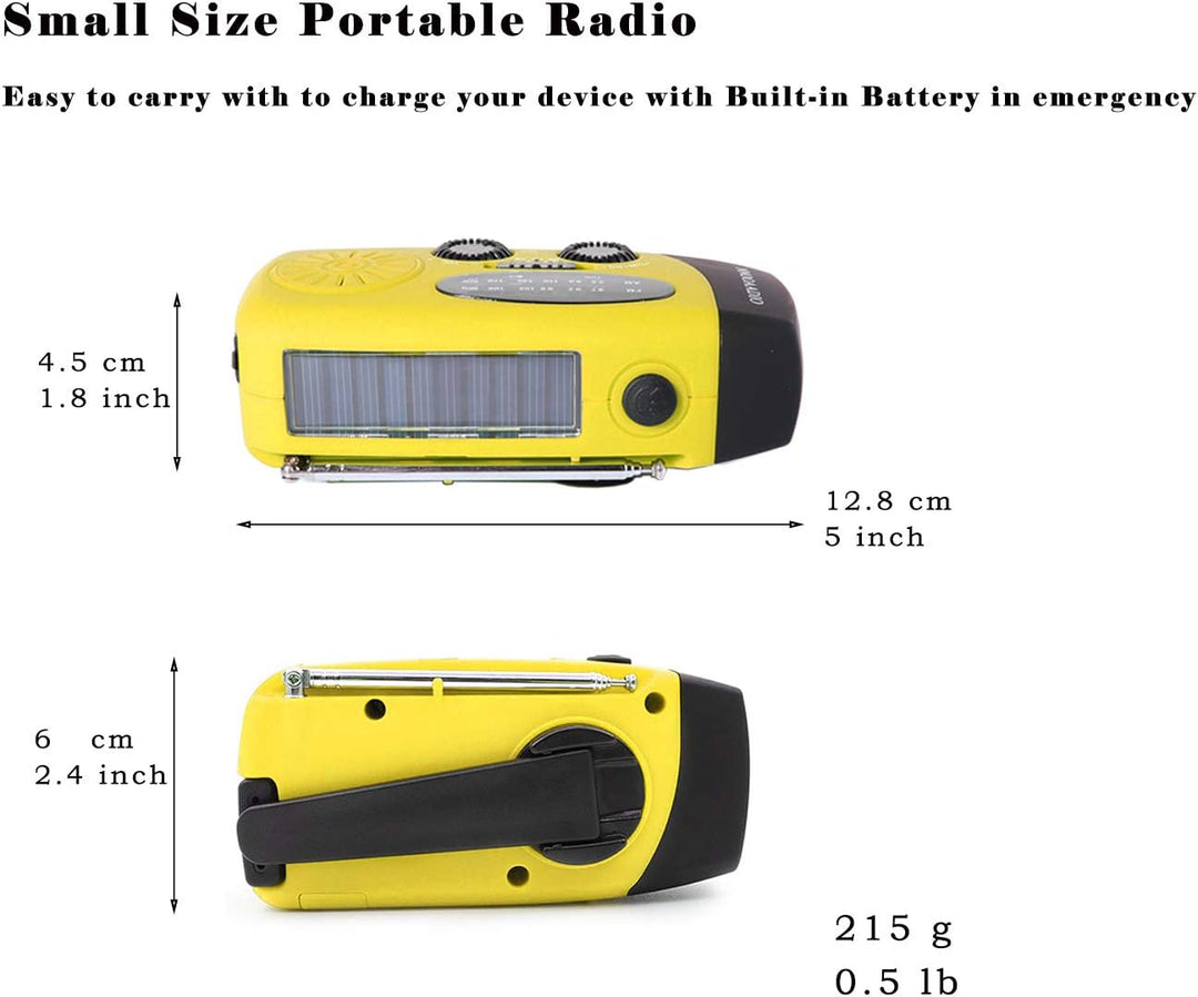 Kurbelradio, Solar & Kurbel Notfallradio klein, 2000mAh Power Bank wiederaufladbar AM/FM Wetterradio
