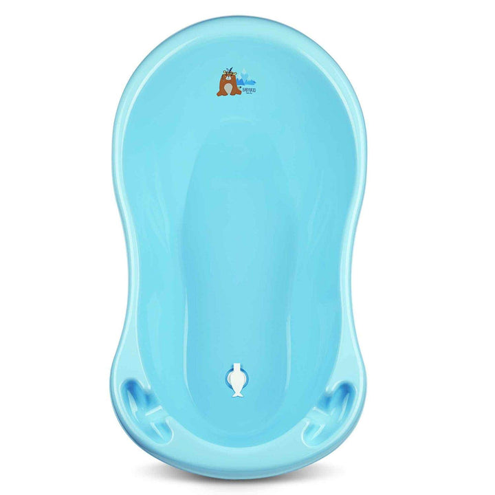Babykajo Baby Badewanne mit Stöpsel – Baby Wanne aus BPA freiem Plastik und 86 cm Länge Bärchen Blau