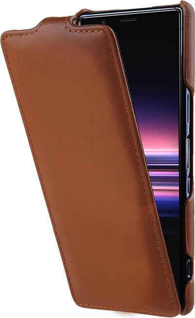 STILGUT UltraSlim kompatibel mit Sony Xperia 5 II Hülle aus Leder - Xperia 5 II Flip Case, Klapphüll