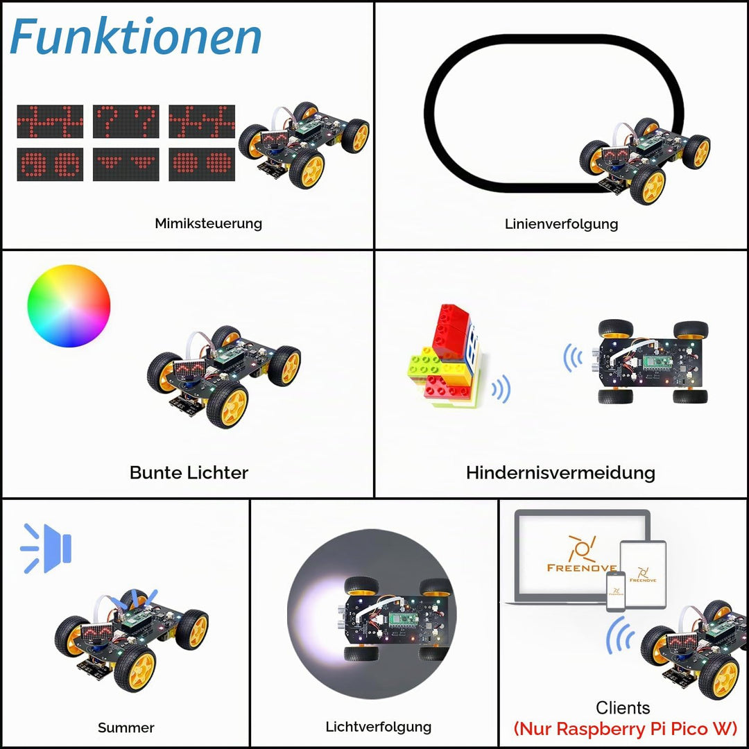 Freenove 4WD Car Kit for Raspberry Pi Pico (Not Included) (Compatible with Arduino IDE), Dot Matrix