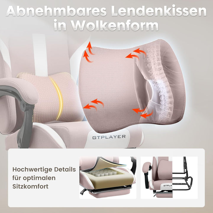 GTPLAYER Gaming Stuhl Bürostuhl Ergonomisch Gaming Sessel mit Kopfstütze und Cloud-Lendenkissen, Gep