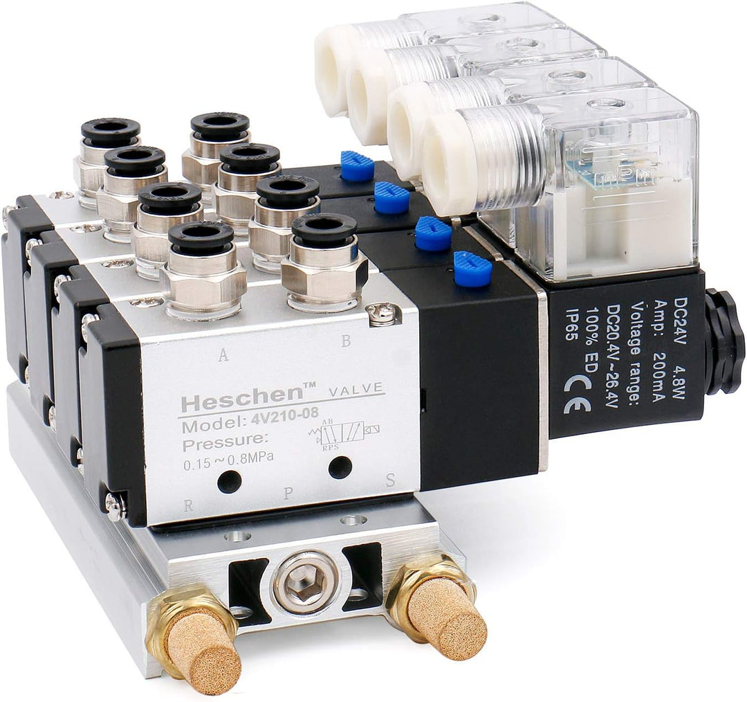 Heschen Elektrisches pneumatisches 4 Magnetventil 4V210-08 DC 24 V PT1/4 5-Wege 2 Positionen Krümmer