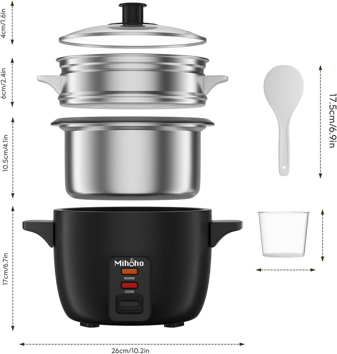 Reiskocher 1 Liter mit Dampfgarer, Reiskocher mit Antihaft-Innentopf, zubereitet Suppen, Eintöpfe, M