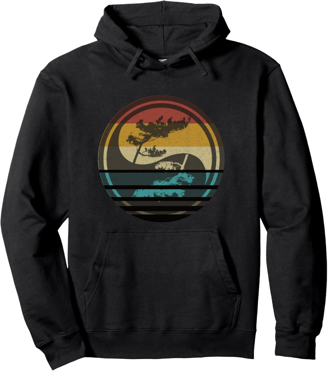 Retro Vintage Sonnenuntergang Yin Yang Baum des Lebens Design Pullover Hoodie