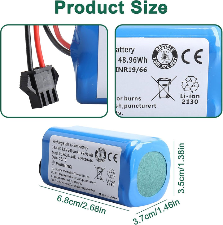 14.4V/14.8V 3400mAh Ersatzakku Kompatibel mit Lefant T700/M210P/M1 Venga VG RVC 3000 Robot Vacuum Cl