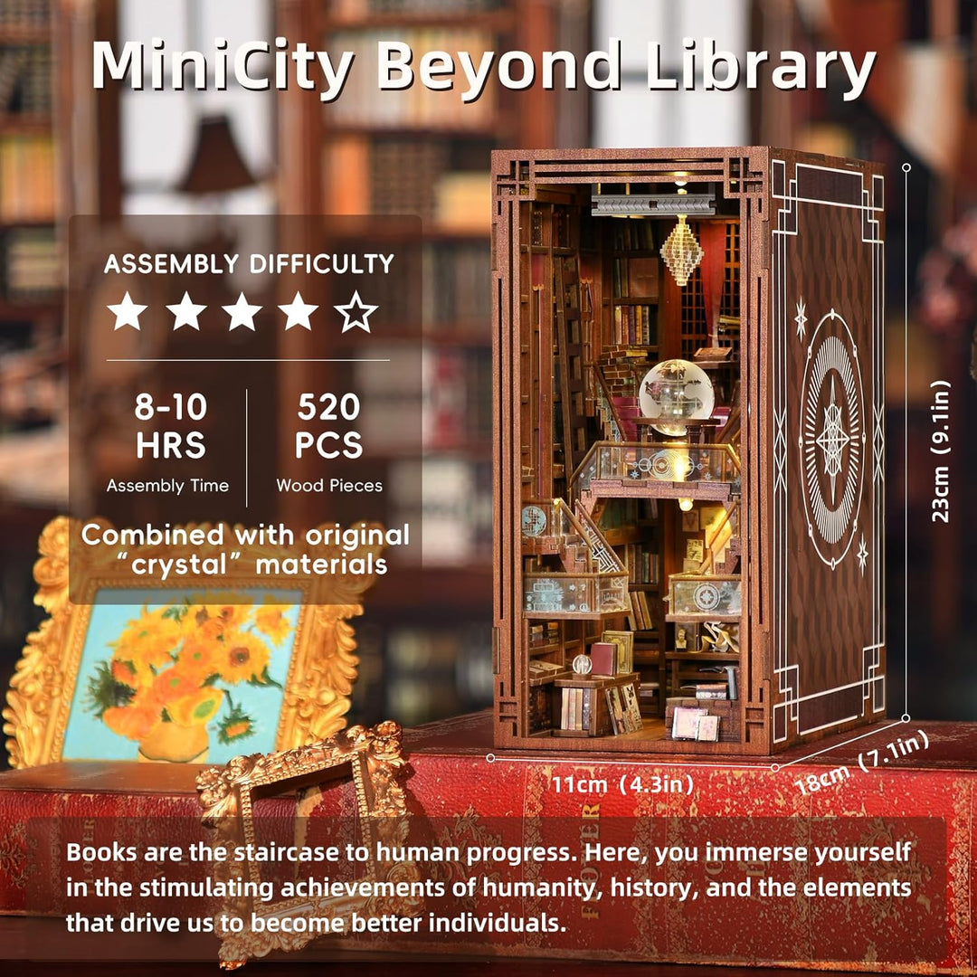 MiniCity Book Nook Kit, DIY Miniatur Puppenhaus Booknook Kit, 3D Holz Puzzle Buchstütze Bücherregal