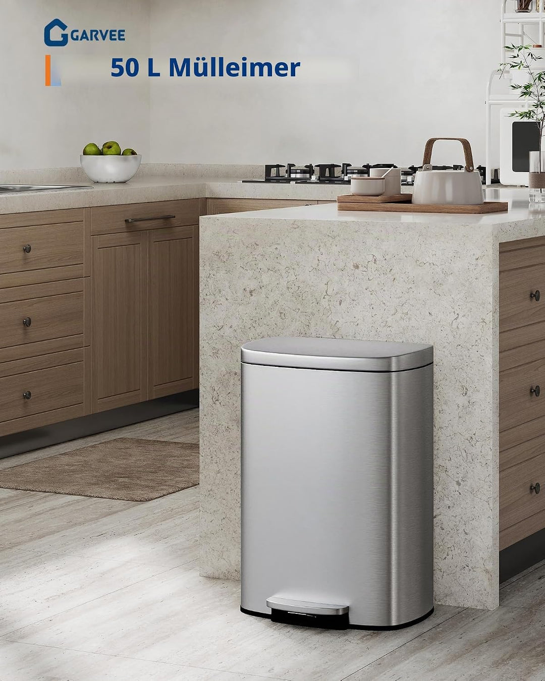 GarveeHome 50 Liter- und 10 Liter-Metallmülleimer-Set, rostfreier Küchen Mülleimer mit Deckel, pedal
