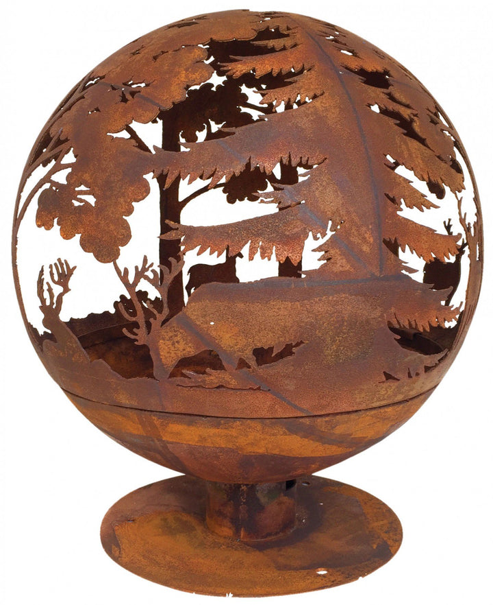Esschert Design Elchmotiv Feuerball 58 x 58 x 66 cm, aus Metall, gelasert, in Rost-Optik, mit Standf