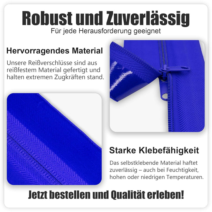 12 Stück Blau Selbstklebender Reissverschluss, 220 cm x 7,6 cm, Schwerlast-Doppelseitiger Reissversc