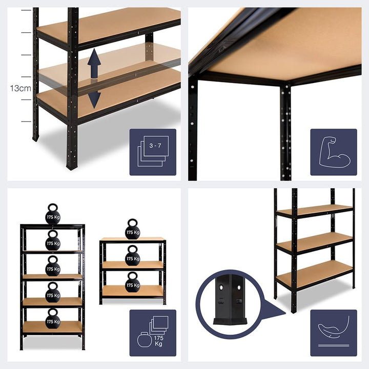 shelfplaza® 90x70x23cm Black Schwerlastregal schwarz/Metallregal schwarz 3 Böden à 175kg Tragkraft/L