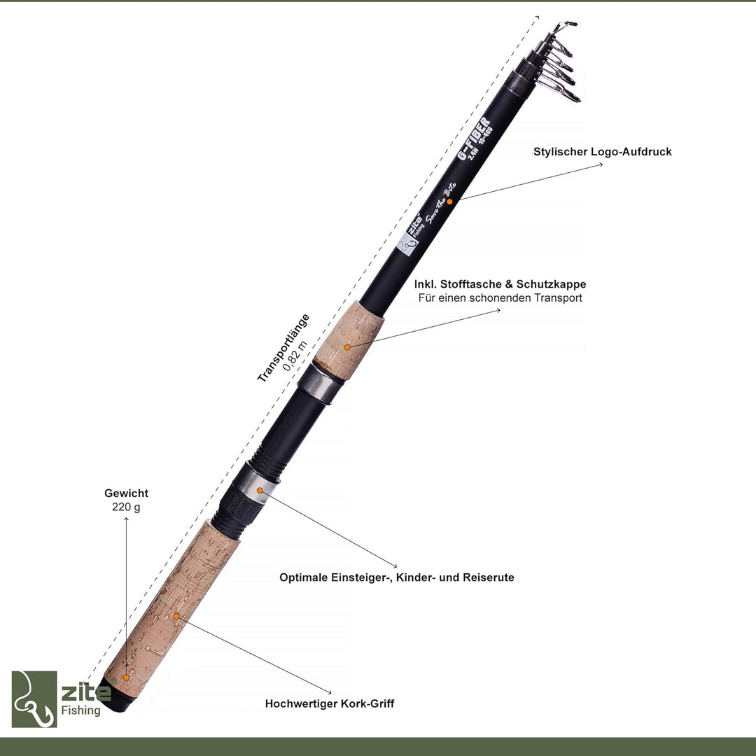 Zite Fishing Angelset Allround - Karpfen Aal Teleskoprute 270cm 30-80g + Angelrolle mit 2 Aluspulen