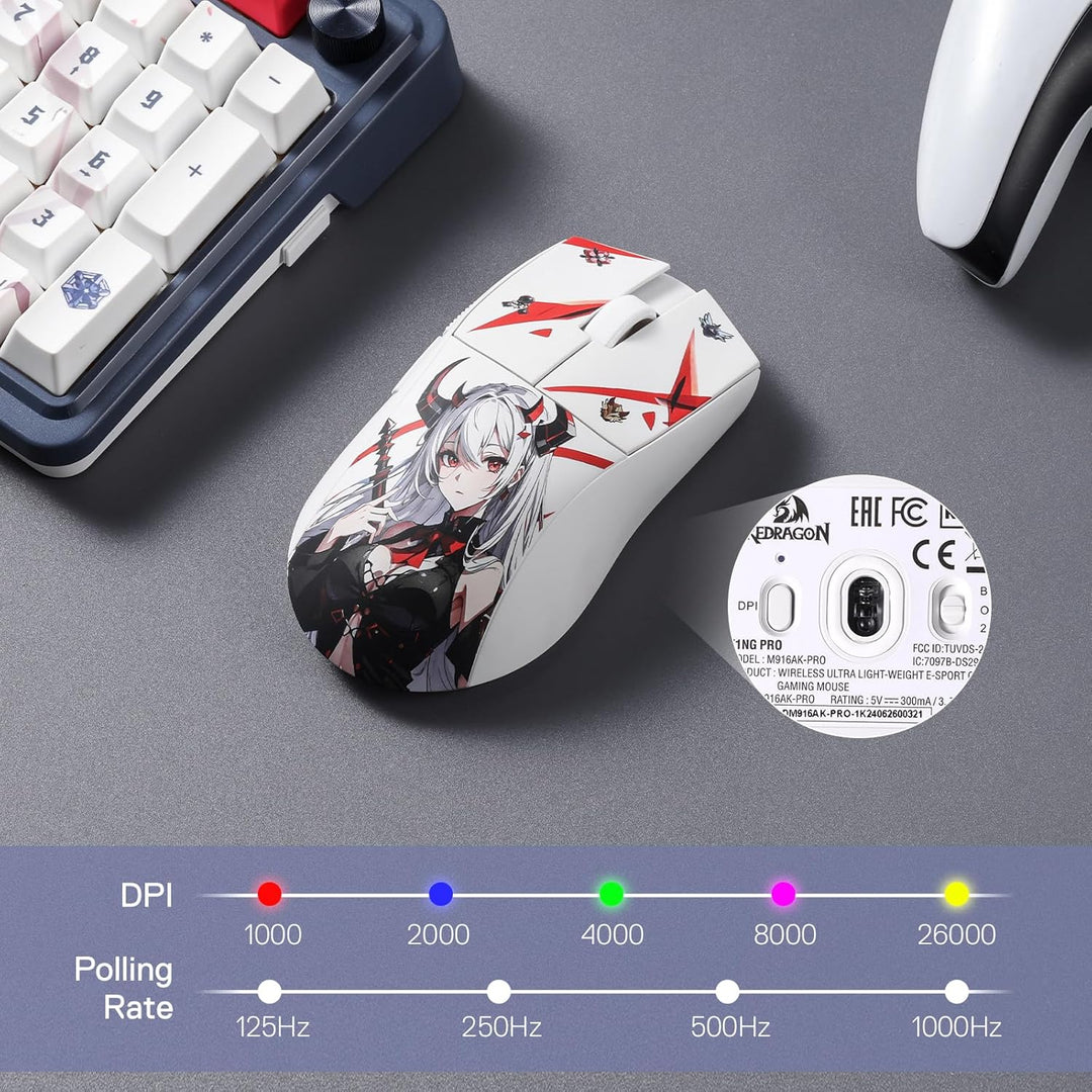Redragon M916AK-PRO 3-Modus Kabellose Gaming-Maus, 49G ultraleichte 26K DPI Maus mit ergonomischem G