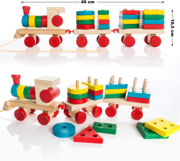 all Kids United® Holz-Eisenbahn Spielzeug-Eisenbahn aus Holz; Kinderspielzeug Sortierwürfel Holz-Zug