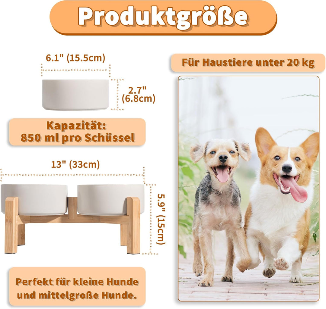 Hundenapf Set Erhöht Hunde Napfset - Doppel Napf Hund Keramik mit rutschfestem Ständer - Erhöhte Fut