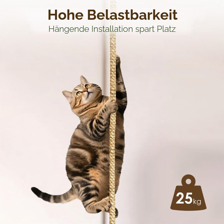 Sisal Kletterseil, Sisalseil fur Katzen, 300 x 3 cm, Stabiles Katzenspielzeug Seil zur Decken-/Wandm