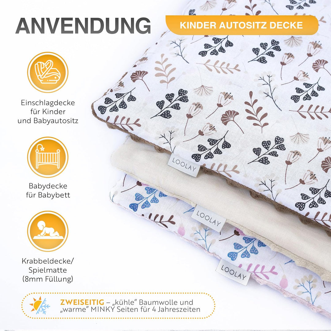 LOOLAY Einschlagdecke Babyschale - Babydecke Autositz 90x90 cm - Fusssack für Autositz Ganzjahresdec