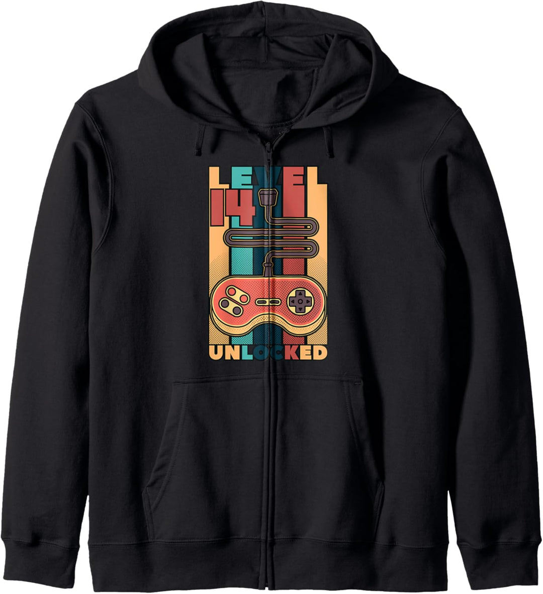 14th Birthday Boy Level 14 Unlocked Retro 14 Years Old Gift Kapuzenjacke