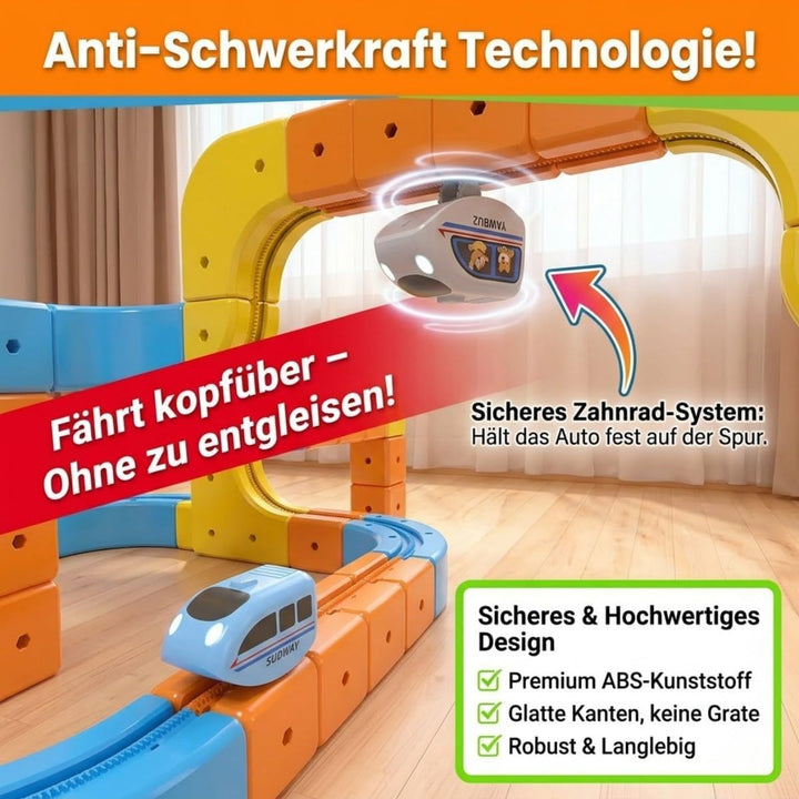 Eisenbahn Kinder Elektrisch 208 Teile Upgrade 3 Schienen 3D Cube Track Anti Schwerkraft Rennbahn Zug
