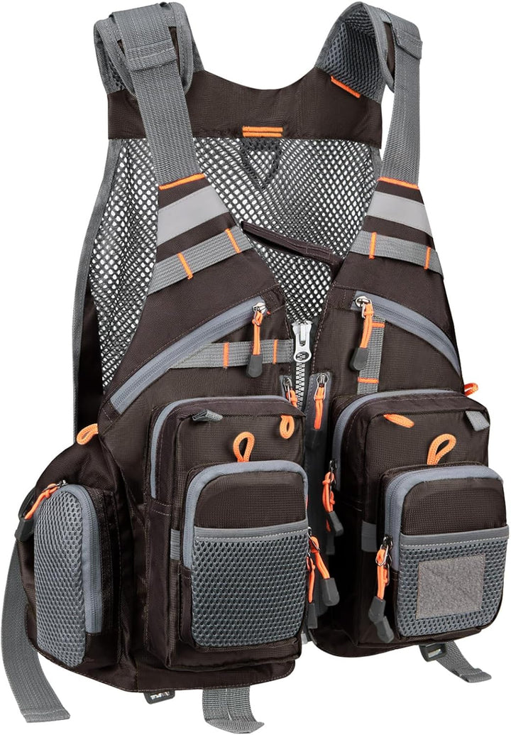 Gonex Anglerweste Herren, Verstellbar, Fliegenfischer Weste mit 18 Taschen | 14 SBS-Reissverschlusst