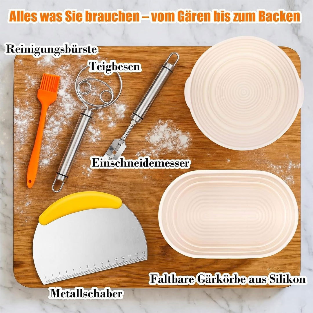 GFTIME Gusseisen Topf 26cm Brot Backen inkl. Brotbackform mit Deckel inkl. Gärkorb - Robuste Brotbac