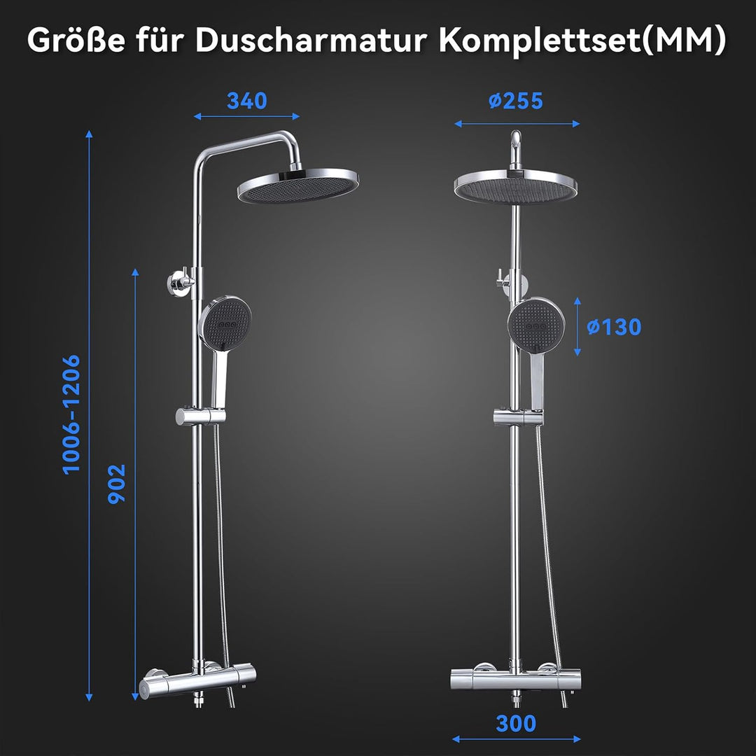 HOMELODY Duschsystem aus Edelstahl mit Thermostat Chrom - Duscharmatur Komplettset mit 3 Strahlarten