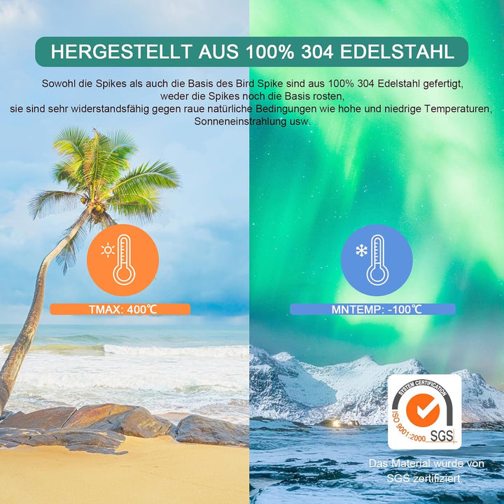 OFFO Taubenabwehr Bird Spikes Edelstahl Vogelabwehr 4,1 m, Vogelabwehrspiesse Vogelschreck und Vogel