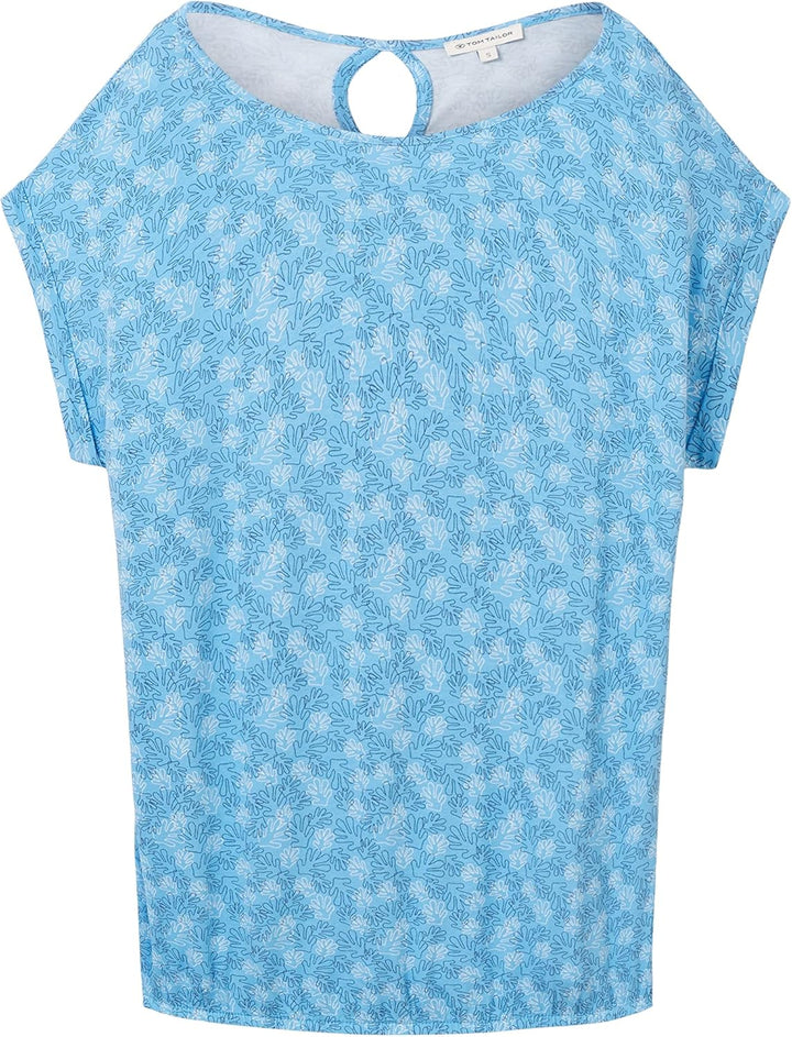 TOM TAILOR Damen T-Shirt mit Muster L 32819 - Blue Overlayed Leaf Design, L 32819 - Blue Overlayed L