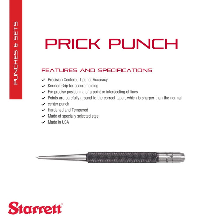 Starrett 816A Stechstanze, 4" Länge, 5/64" konischer Spitzendurchmesser