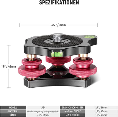 NEEWER Stativkopf Nivelliersockel, Kamera Nivelliergerät, 3 Achsen Dreiradkopf aus Flugzeugaluminium