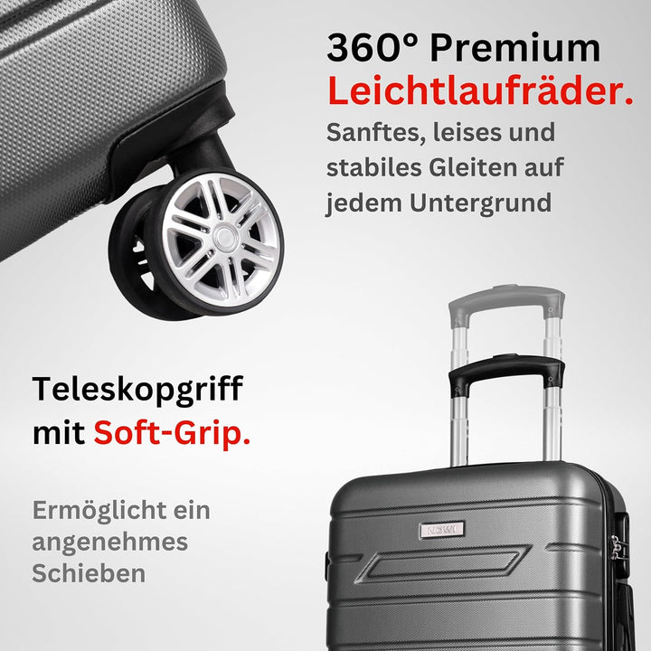 NOWI Bergamo Reisekoffer - Wasserabweisend, 8 Rollen 360° Drehbar, Teleskopgestänge, Voll gefütterte