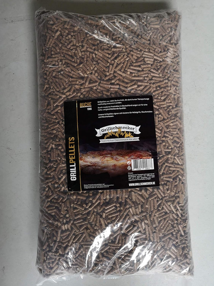 Grillpellets 15kg Holzpellets aus 100% Reiner Buche für Grill, Pelletofen & Smoker