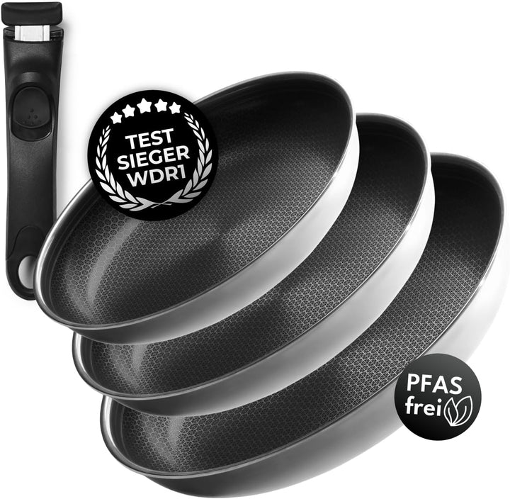 Bratpfannenset 3-teilig – 24 cm, 26 cm & 28 cm Mit Abnehmbarem Griff | Antihaft Pfannen Induktion |