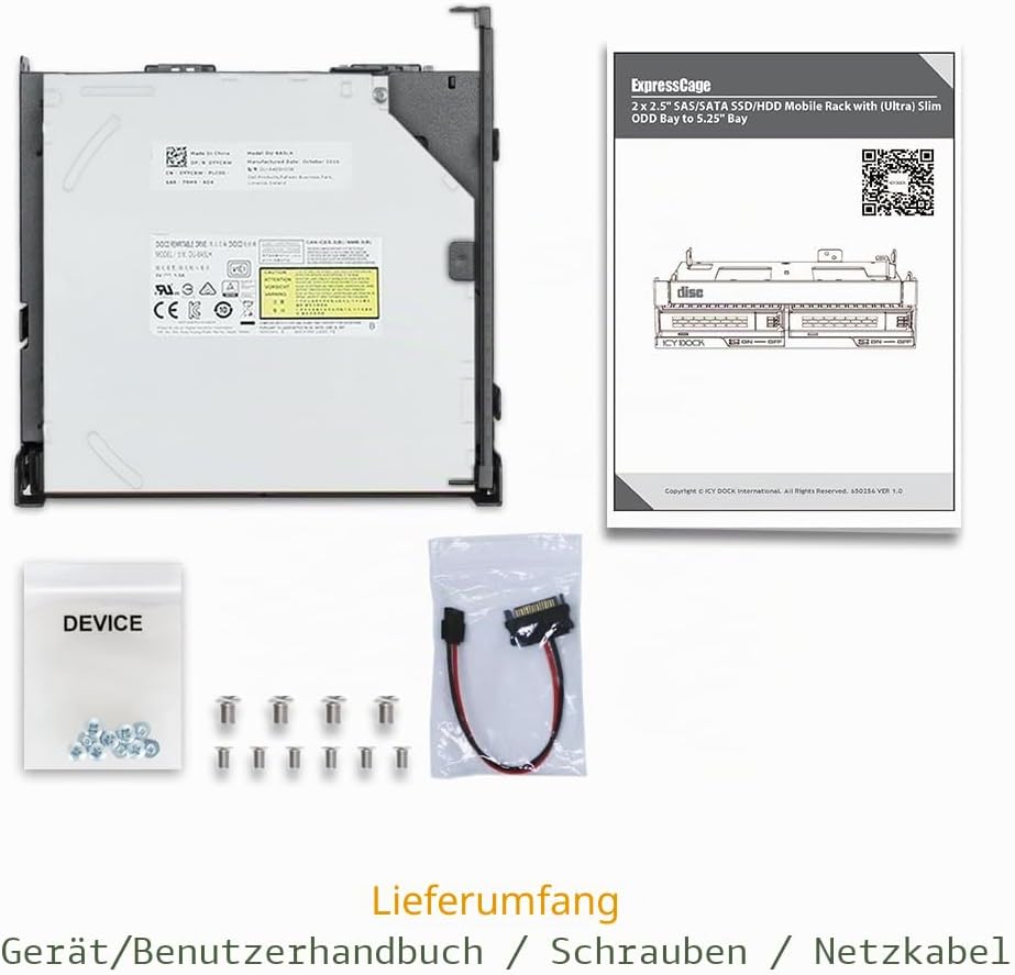 ICY DOCK 2X 2,5" SATA/SAS HDD/SSD Wechselrahmen mit schraubenlosen Trays Plus (Ultra) Slim ODD Slot