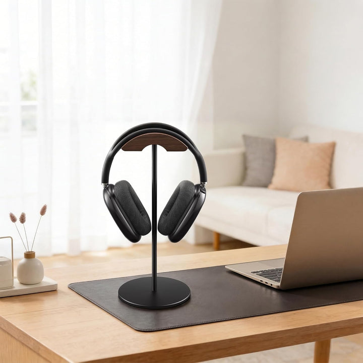QinCoon Kopfhörerhalter, Halterung aus Walnuss und Aluminium, Halterung für Gaming-Headsets mit Soli