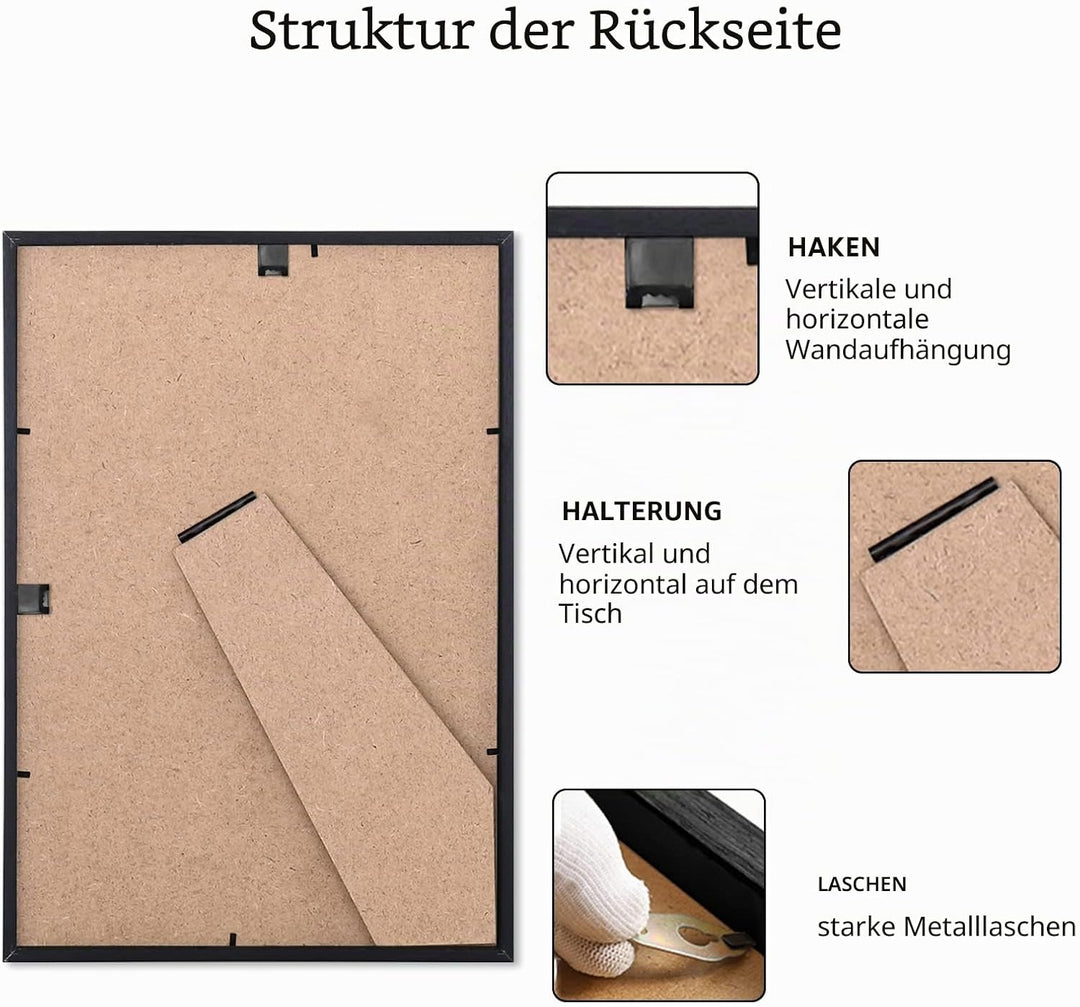 A4 Holz Fotorahmen,4 Pack-21x30cm Schwarz Holz Bilderrahmen,Zertifikat Rahmen für Wandmontage oder T