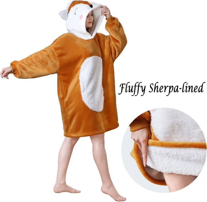Queenshin Furry Orangener Fuchs Sweatshirt Kuscheldecke Flauschig Baumwolle Tragbare Decke Mit Ärmel