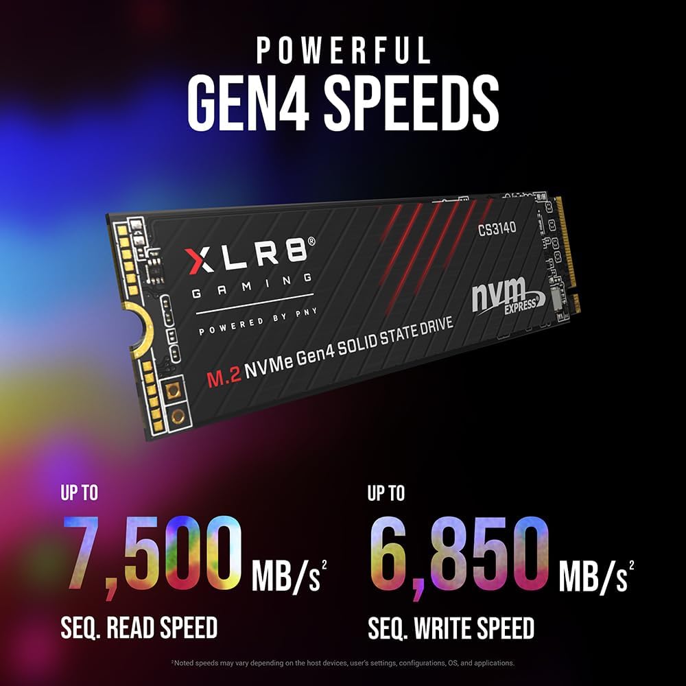 PNY XLR8 CS3140 M.2 NVMe Gen4 x4 Internal Solid State Drive (SSD) 1TB, Lesegeschwindigkeit bis zu 75