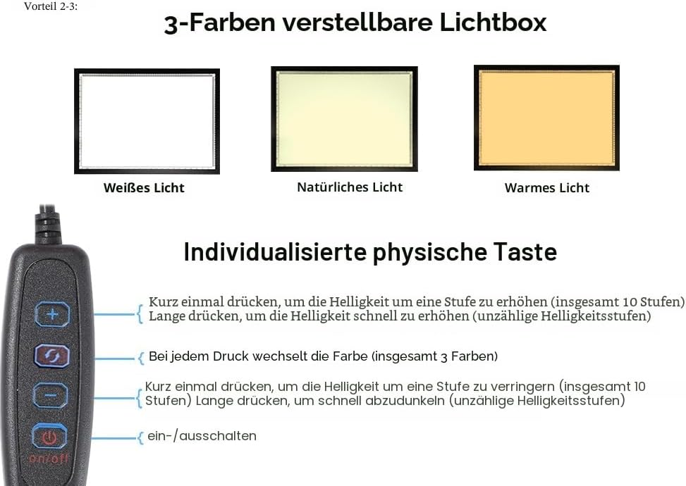 WELZK 10000+ LUX High Bright leuchttisch a2, 3 Colors Light Pad. 10 Levels Dimming Diamond Painting