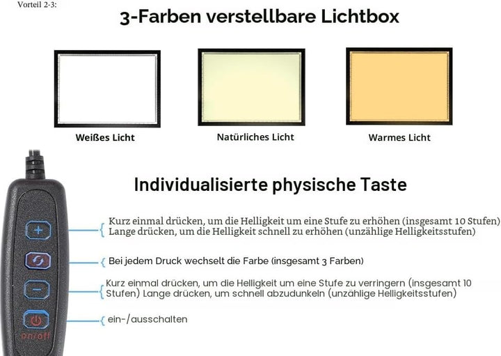WELZK 10000+ LUX High Bright leuchttisch a2, 3 Colors Light Pad. 10 Levels Dimming Diamond Painting