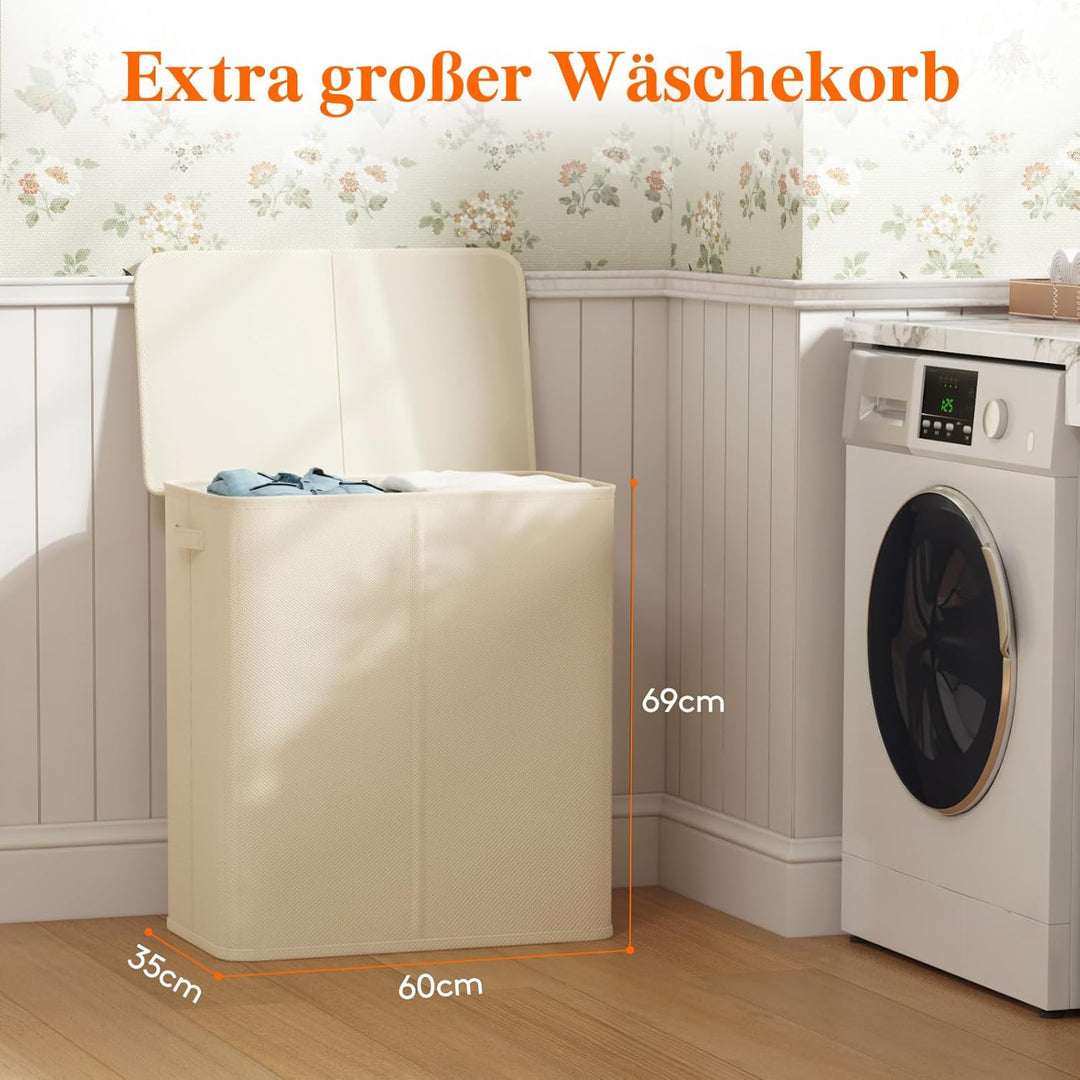 Lifewit 145L Wäschekorb 2 Fächer, Wäschesammler mit Deckel, Wäschekorb Wäschekörbe Gross 2 Abnehmbar