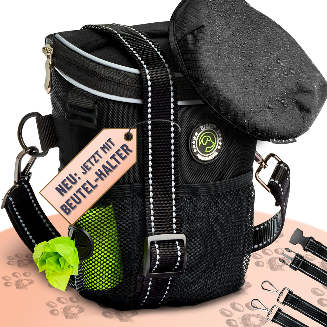 GIZZY® Leckerlitasche für Hunde + REGENHAUBE I Leckerlibeutel für Hunde mit praktischer Einhand-Öffn