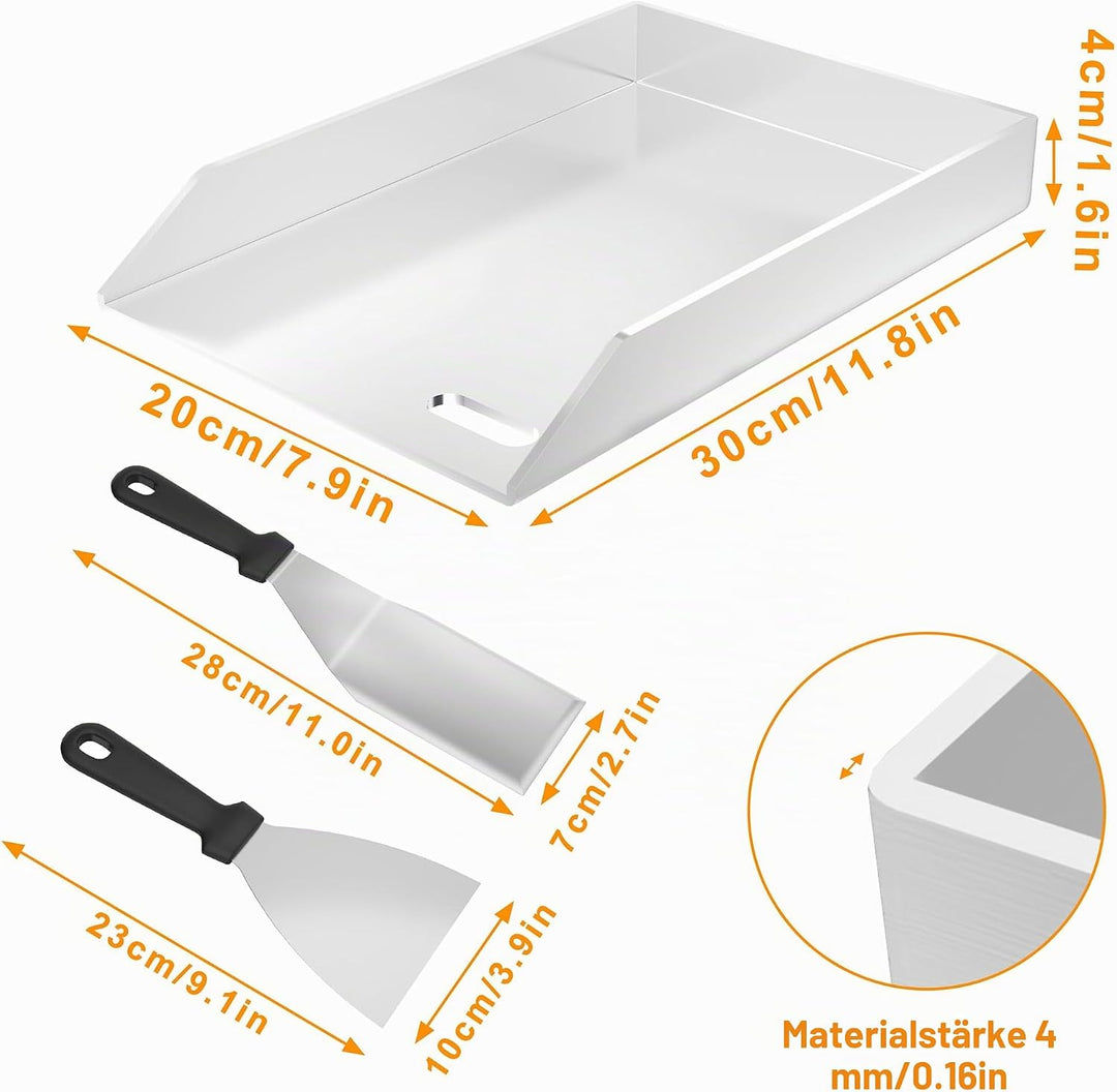 Froadp Edelstahl Grillplatte | 20x30x4cm Universal BBQ Plancha mit Ölrinne | BBQ Plancha für Gas- &amp;