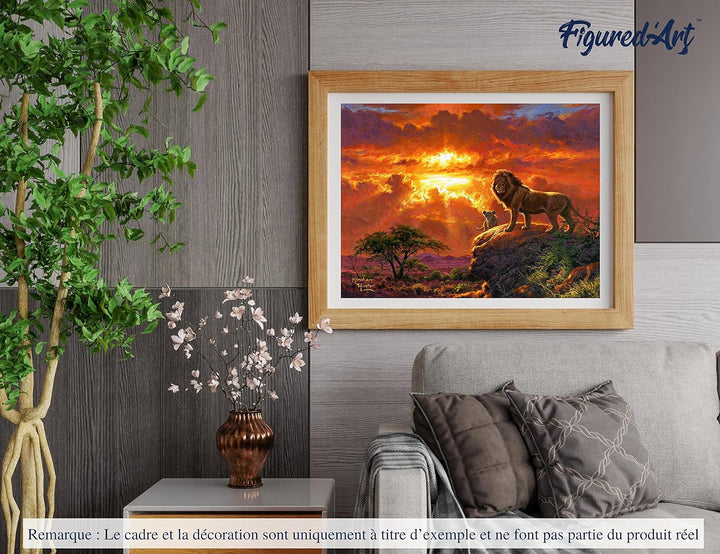 Figured'Art Malen Nach Zahlen Erwachsene Mit Rahmen Löwe und Sonnenuntergang - Paint by Numbers Bast