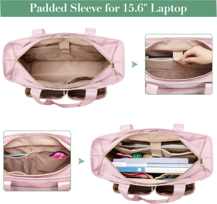 Fasrom Teacher Arbeitstasche mit Fächern für Laptop, Grosse Laptoptasche für Lehrer Rosa, Rosa