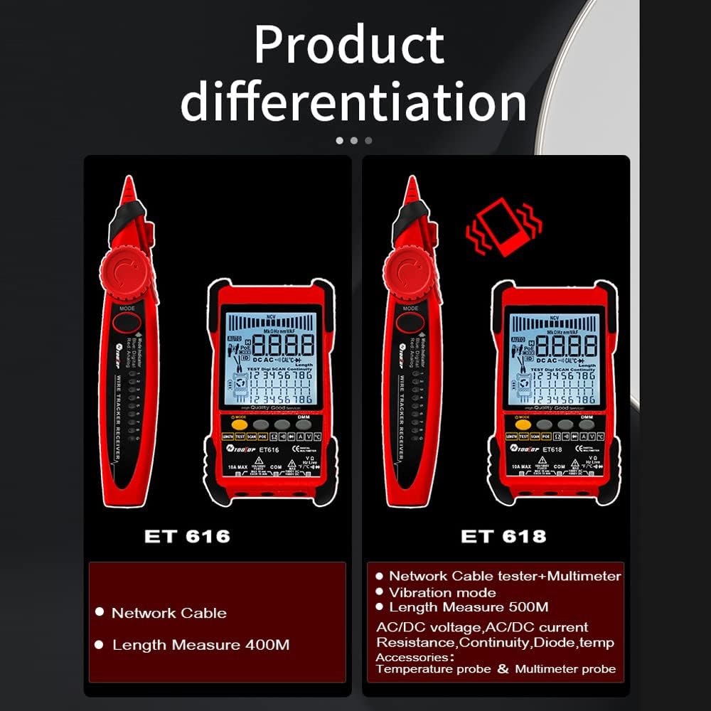 TOOLTOP ET618 Handheld Portable Cable Tester with LCD Display Analogs Digital Search POE Test Cable